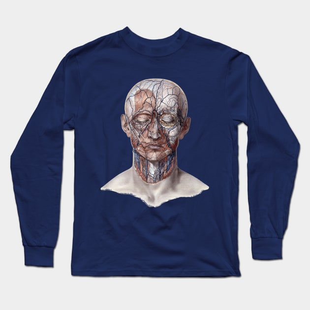 Vintage Human Anatomy, Head with Blood Vessels Long Sleeve T-Shirt by MasterpieceCafe